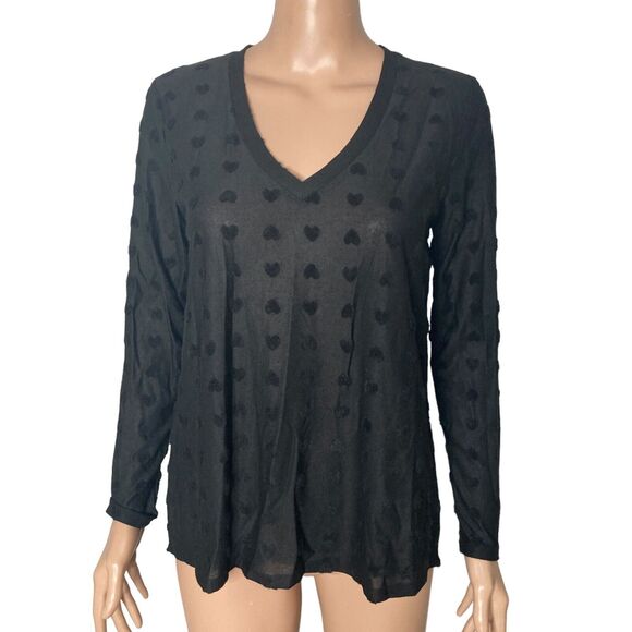 bobeau Tops - Bobeau Tunic Top Womens XS Tonal Flocked Black Hearts